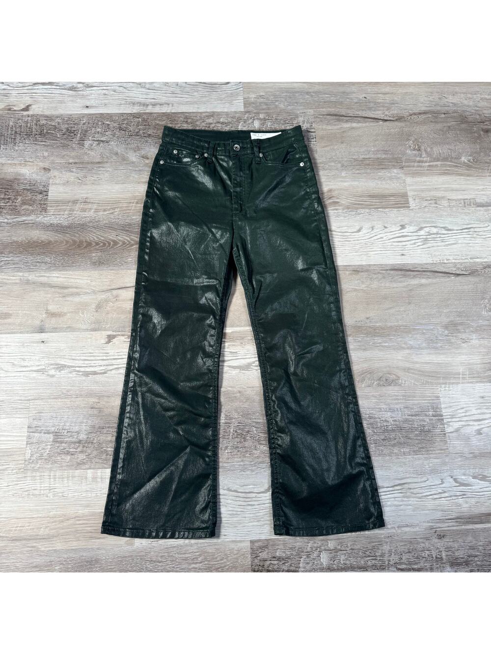 Rag & Bone Green Coated Jeans Casey High Rise Flare Indie Sleaze 29